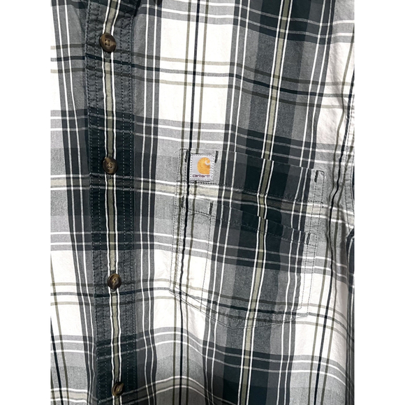 Carhartt Button Down Shirt Men’s Large Green Plaid Relaxed Fit Logo Workwear - Picture 4 of 5